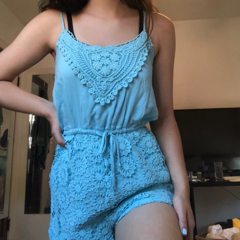 Francesca’s blue crochet romper